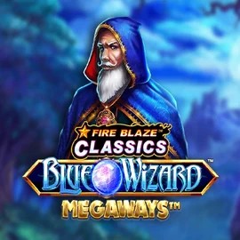 Fire Blaze Blue Wizard Megaways slot logo by Rarestone Gaming at Spinjo Casino